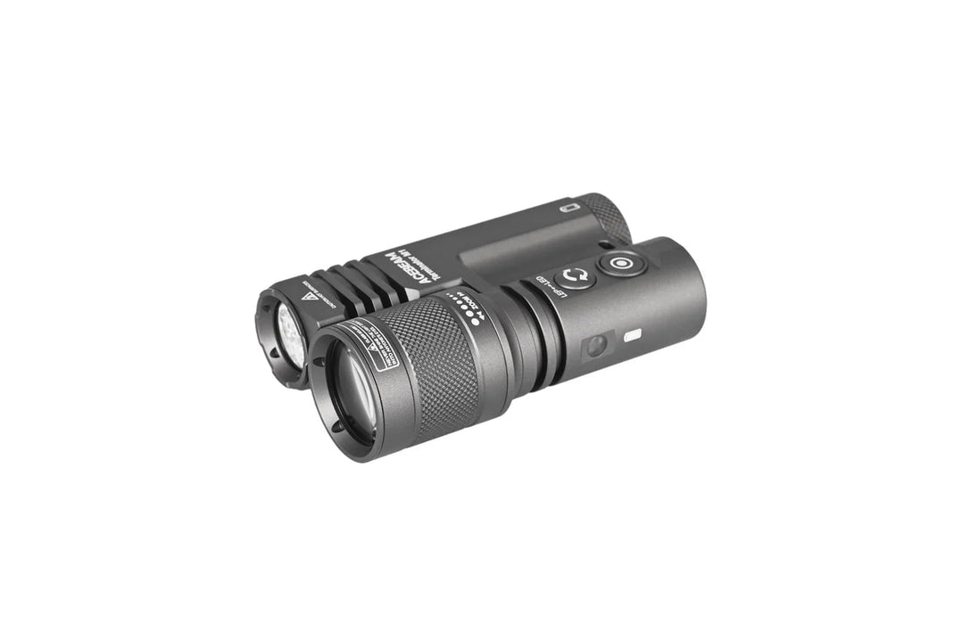 A pair of Acebeam Terminator M1 Dual Head LEP Flashlights on a white background.