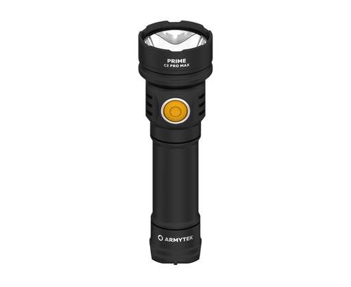 The Armytek Prime C2 Pro Max Magnet USB flashlight illuminates brightly on a plain white background.