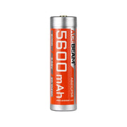 An Acebeam 21700 5600mAh High Capacity cylindrical flashlight battery, featuring an orange label and a voltage of 3.65V, is shown standing upright against a white background.