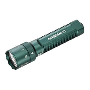 Green Acebeam K1 EDC Flashlight with Three Light Sources, featuring a textured grip, side button, visible company branding, and convenient USB-C rechargeable capability for power on the go.