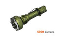 A bright Acebeam L35 tactical flashlight with the words 5000 lumens on it.