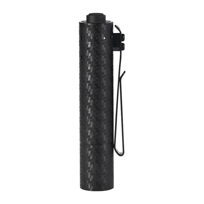 The Acebeam Rider RX 2.0 is a black cylindrical, high-performance flashlight featuring a textured finish and a metal clip on the side for reliable use.