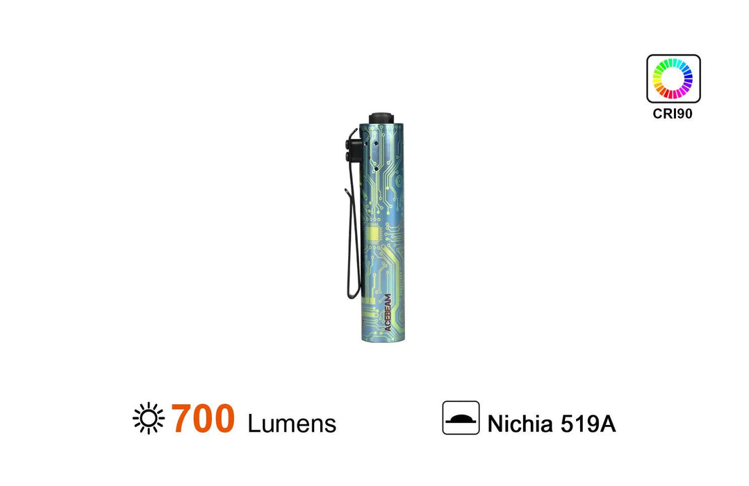 The Acebeam Rider RX 2.0 Ti Special Edition flashlight is a special edition flashlight that comes with a battery and charger.