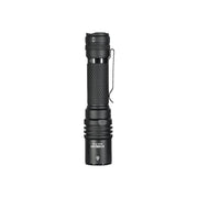 The Acebeam W10 Pro LEP Flashlight is a black, cylindrical handheld light with a textured grip and side clip, designed for ultra-long range illumination, displayed against a plain white background.
