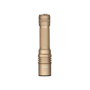 The Acebeam W10 Pro LEP Flashlight features a tan finish, textured grip, and cylindrical body, displayed upright on a white background.