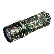 Acebeam X20-R: A handheld tactical flashlight with camouflage pattern, ridged grip, tail push-button switch, and a powerful 10,000 lumen output—ideal for outdoor adventures.