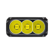 Acebeam X35 Multi-Light Powerful Searching Flashlight—a rectangular, rechargeable search flashlight featuring three circular yellow lenses in a black frame, each affixed with four visible corner screws—perfect for emergency preparedness.