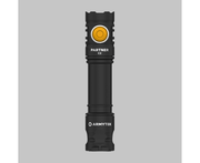 An Armytek Partner C2 Magnet USB flashlight, with a yellow button, is displayed against a gray background.