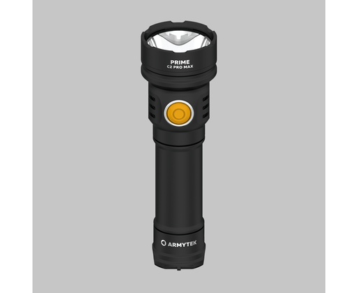 An Armytek Prime C2 Pro Max Magnet USB with a yellow button on it.