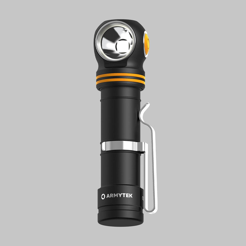 Front view of the Armytek Elf C2 Max LR reflector and removable steel clip