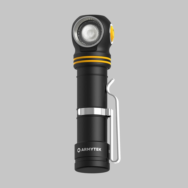 Armytek Elf C2 Max front view with TIR lens and removable steel clip