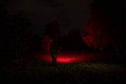 Elf C2 Max WR red beam illuminating a clearing at night