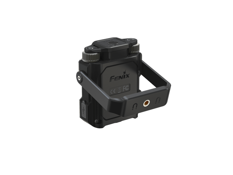 The Fenix CL27R, with its powerful output of 1600 lumens, features a stylish black design complete with a convenient handle and dual control dials on top. Designed for portability, this USB-C rechargeable lantern showcases excellent craftsmanship.