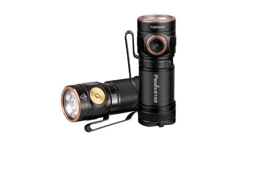 A pair of Fenix E18R flashlights on a white background.