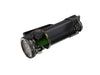 A black and green Fenix E18R rechargeable flashlight with high-quality aluminum construction on a white background.