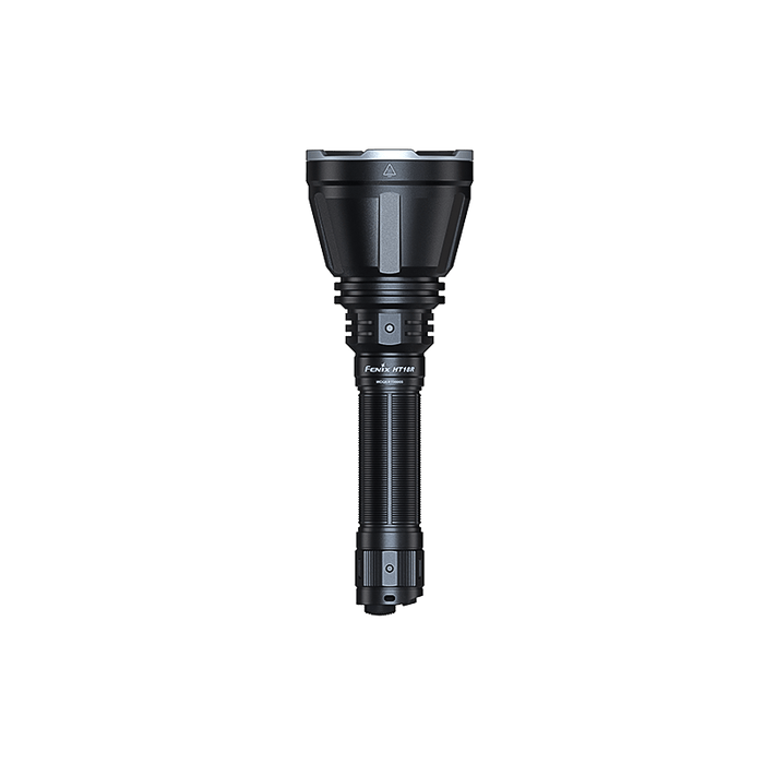 The Fenix HT18R tactical flashlight, featuring a textured grip and wide head, delivers an impressive 2800-lumen output, making it perfect for use as a hunting light with superb beam distance.