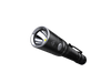 The Fenix LD22 V2.0, a sleek black flashlight with a silver rim, featuring dual switch control and a side clip, is displayed against a black background.