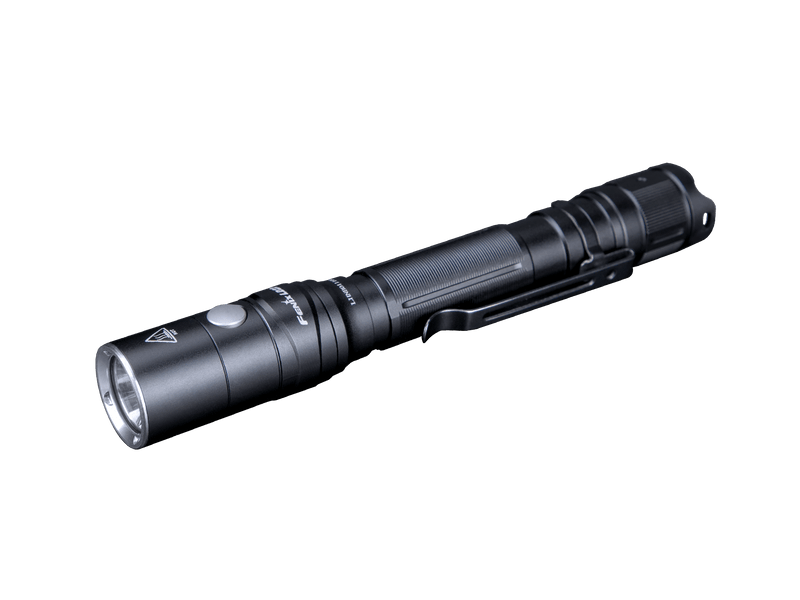 The Fenix LD22 V2.0 is a compact EDC flashlight that features 800 lumens, a textured grip, and a belt clip, all showcased against a sleek black background.