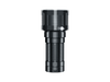 The Fenix LR60R, a long-range cylindrical flashlight in black with a textured grip and sleek design, boasts an impressive 21,000 lumens output and stands upright.