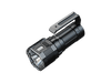 The Fenix LR60R is a black, handheld flashlight with a distinctive large square head and a digital display on its side. It includes a ribbed grip and a wide handle on top, making it ideal for anyone in need of a dependable long-range lighting solution.