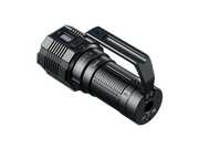 The Fenix LR60R is a black, robust flashlight that includes a large handle and a digital display on the top. This powerful long-range flashlight provides outstanding illumination, making it ideal for tasks that demand dependable visibility in the dark.
