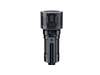 The Fenix LR60R, a black cylindrical electronic device featuring a digital display and buttons on a white background, is distinguished as a long-range flashlight renowned for its impressive lumen output.