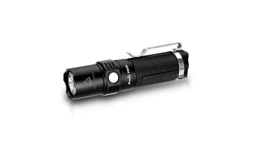 A Fenix PD25 flashlight on a white background.