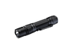 A black tactical flashlight from Fenix, the PD36R Pro, with a metal body, textured grip, and clip is positioned against a plain white background. It stands out with its powerful 2800 lumens.