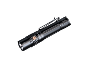 The Fenix PD36R V2 flashlight boasts a sleek black design with a textured grip, offering 1700 lumens of intense illumination and the convenience of USB Type-C charging. Its built-in belt clip allows for effortless access during all your adventures.