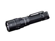 The Fenix PD40R V3.0 is a super bright LED flashlight in a black tactical model, offering 3000 lumens with a metal clip, textured grip, and multiple settings. It features a rechargeable design to ensure it's always ready for action, all displayed against a black background.