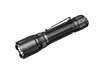 The Fenix TK20R V2.0 is a black tactical flashlight that boasts 3000 lumens and features a textured grip, pocket clip, and side power button. It includes USB Type-C charging and is set against a solid black background, ensuring both power and convenience in your hand.