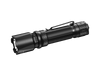 The Fenix TK20R V2.0 is a black tactical flashlight featuring a side button and textured grip, delivering 3000 lumens for powerful illumination against a black background. It comes with a rechargeable battery, ensuring both robustness and efficiency.