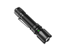 The Fenix TK20R V2.0, a black tactical flashlight with a textured grip and side button, emitting 3000 lumens, is displayed on a black surface. It includes a green light indicator near the lens and provides convenient USB Type-C charging.