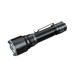 The Fenix TK22R is a black, heavy-duty tactical flashlight equipped with a textured handle and clip. It boasts a wide, round light head that produces an impressive 3200 Lumens and includes convenient USB-C charging for fast power-ups.