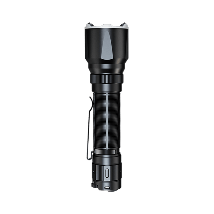 The Fenix TK22R flashlight offers an impressive 3200 lumens, complete with a textured grip and an easy-to-access button located near the base. Its USB-C charging feature ensures it is always prepared for use.