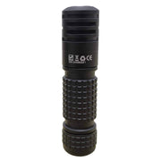 The Manker E03H III is a black, handheld flashlight with a textured grip, delivering an impressive 1200 lumens and featuring various certification markings on its body—it's the premium everyday carry angle flashlight designed for reliability.