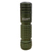 The Manker E03H III is a green, cylindrical, textured LED flashlight boasting 1200 lumens with regulatory icons and a serial number printed on the side, making it perfect for everyday carry.