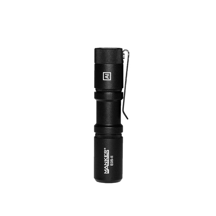 A Manker E05 II led flashlight on a white background.