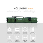 The Manker MC11 III USB-C Rechargeable Tactical Flashlight delivers 1400 lumens, a 410-meter beam, 360-hour runtime, waterproof and impact-resistant design, plus side button and clip—perfect as a compact EDC flashlight.