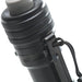 Close-up of a black Mankerlight MC12 II Hunter Flashlight with a knurled grip, a clip, and a lanyard loop. Equipped with USB Type-C charging and powered by a rechargeable lithium-ion battery.