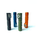 Four compact Manker E02 III AAA / 10440 flashlights in black, blue, green, and orange stand upright on a white background—each delivers 560 lumens of high-performance LED brightness for everyday carry.