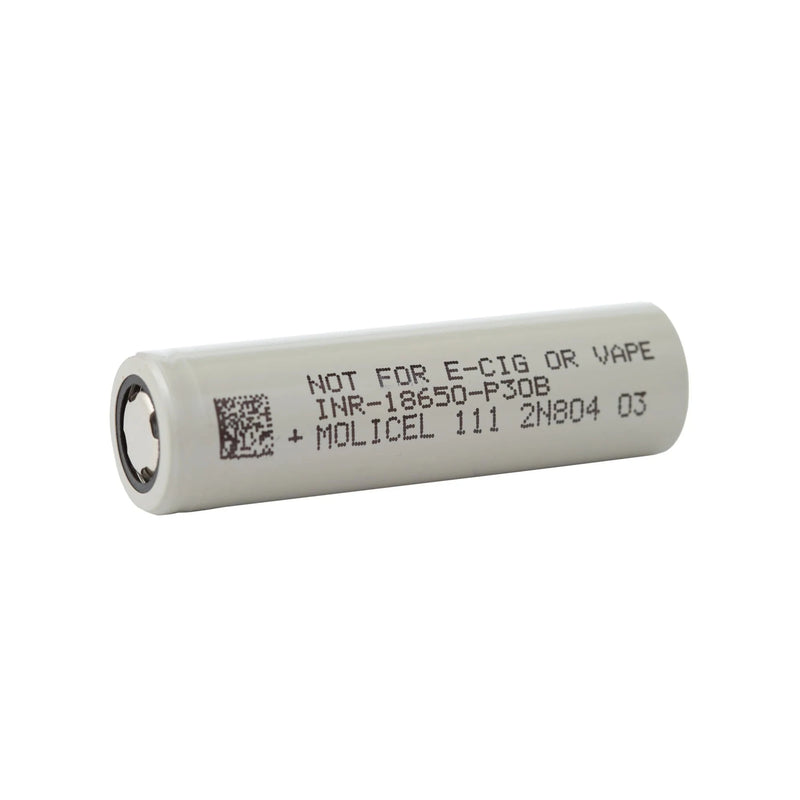 The Molicel P30B 18650 3000mAh 30A Battery is cylindrical and marked as not for e-cig or vape use.