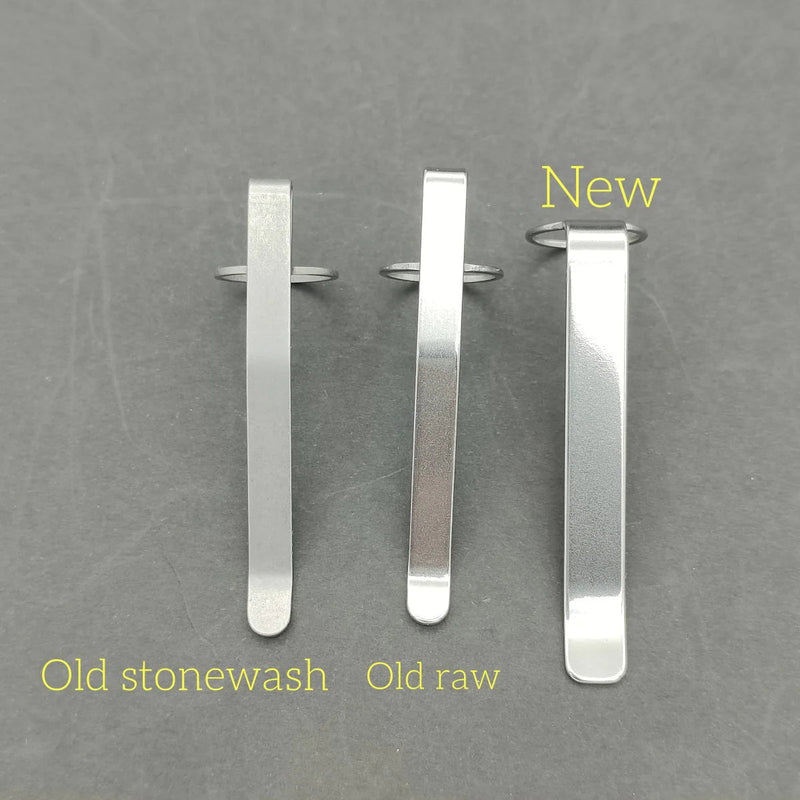Three ReyLight Pineapple Mini Clips are arranged on a gray background, labeled from left to right as "Old stonewash," "Old raw," and "New.