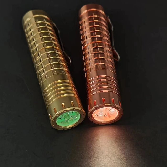 Two ReyLight Dawn - Brass with different colors on them.