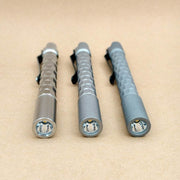 Close view of the LED emitters and reflectors in three Krystal titanium finishes