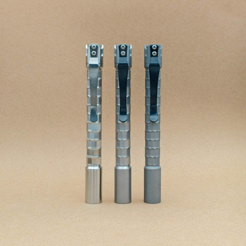 Rear view of the Krystal penlight pocket clips and their two-screw attachments