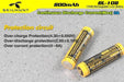 Yellow Skilhunt BL-108 800mAh 14500 protected batteries with protection circuit specifications displayed.