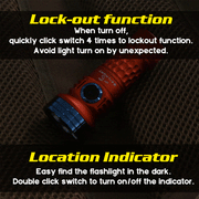 A red LED Skilhunt MiX-7 flashlight with lock out function and location indicator.