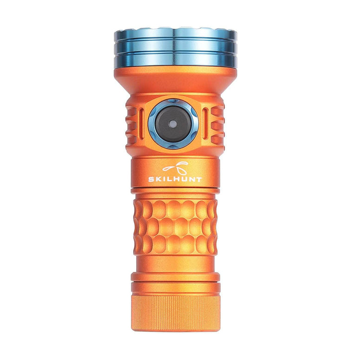 A Skilhunt MiX-7 flashlight on a white background, featuring magnetic charging.