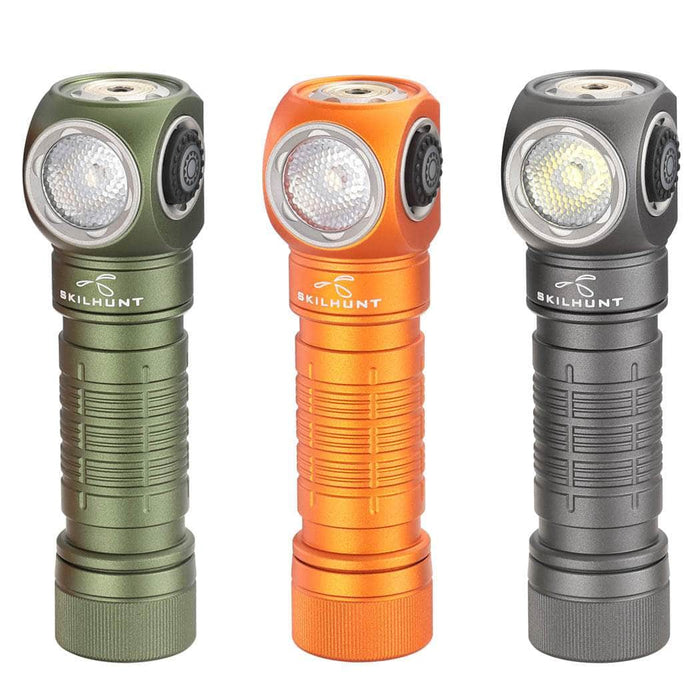 Three different Skilhunt H150 flashlights on a white background.